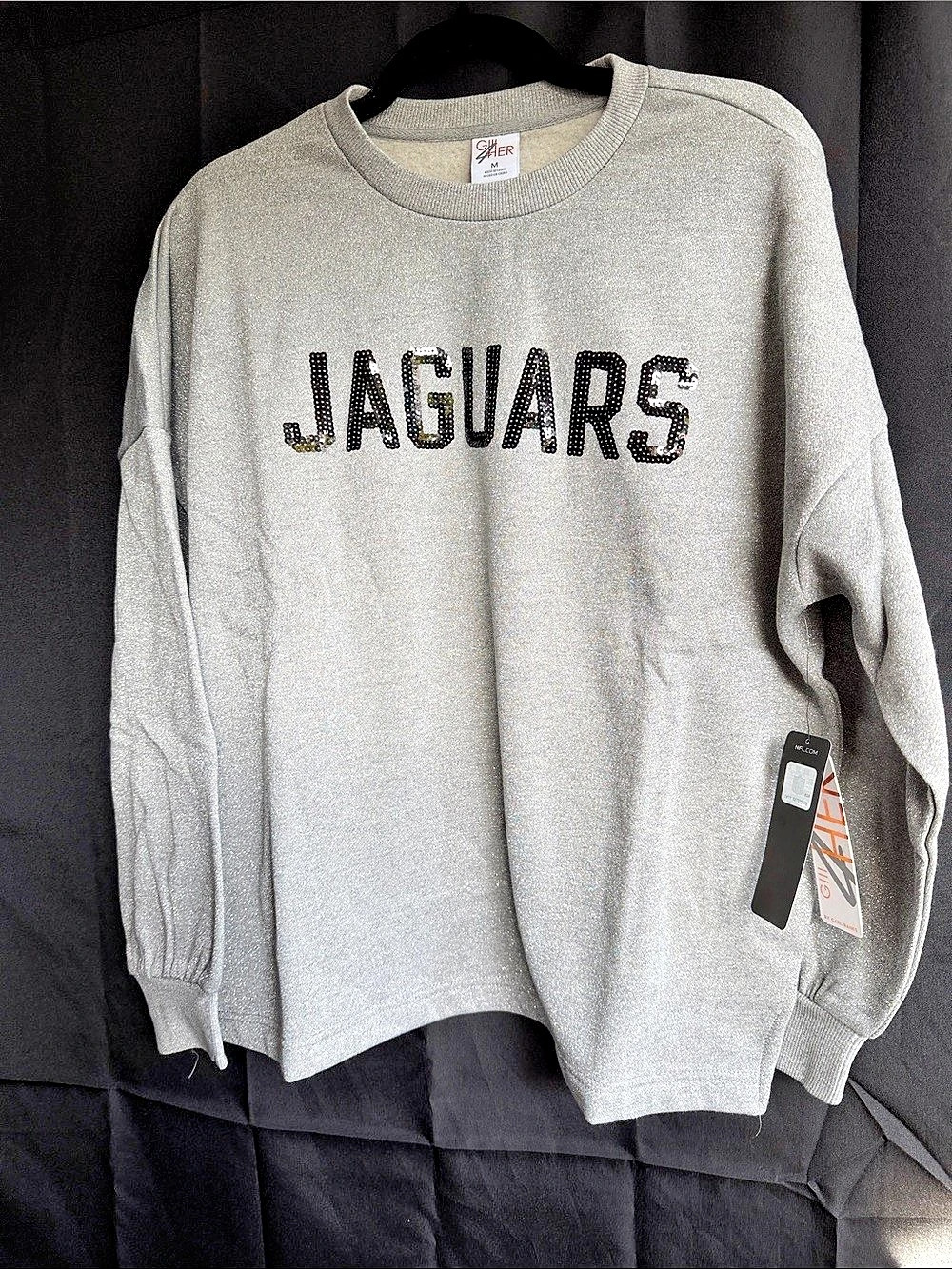 GIII 4Her Jacksonville Jaguars Sequin Logo Sweatshirt in Gray Size Medium NWT